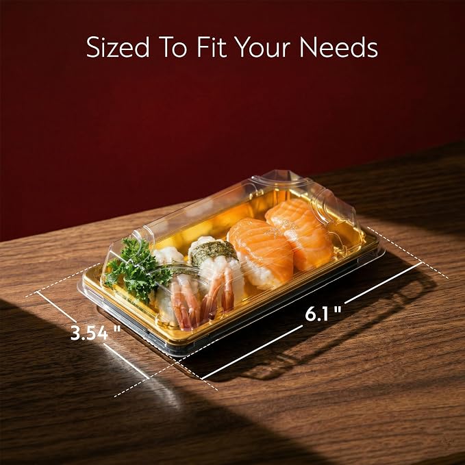 Restaurantware Plastic Sushi Trays 100 Pack of 6.1 x 3.5 x 1.77 Inch With Clear Lids Leak-Resistant Sushi Take Out Boxes Stackable Containers For Grab-And-Go - Image 2