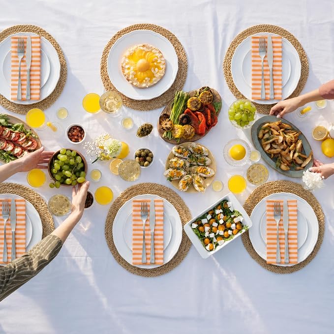 Funnymoom 12 Pcs Orange Pink Striped Cloth Napkins Reusable Napkins Party Dinner Soft Absorbent for Home Table Decoration Holiday Party Kitchen Supplies - Image 5