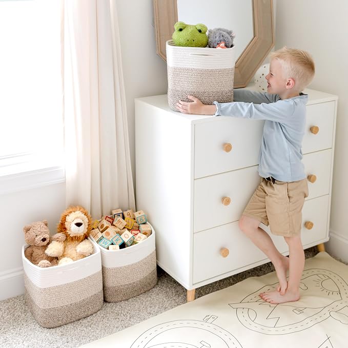 NaturalCozy Storage Cubes 11 Inch Cotton Rope Woven Baskets for Organizing, 3-Pack | Cube Storage Bin | Square Storage Baskets for Shelves Organizer, Classroom, Kids Toy Bins, Closet, Baby Nursery - Image 7