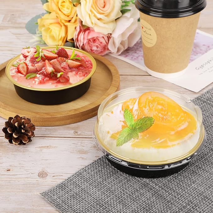 Beasea Aluminum Cupcake Pans With Lids, 4 Inch 50 Pack Disposable Pie Pans For Cake, 8 Oz Aluminum Pie Pan Tin Black Golden Tart Pans Round Oven Baking Mini Cake Pan For Pie Tart Quiche - Image 4