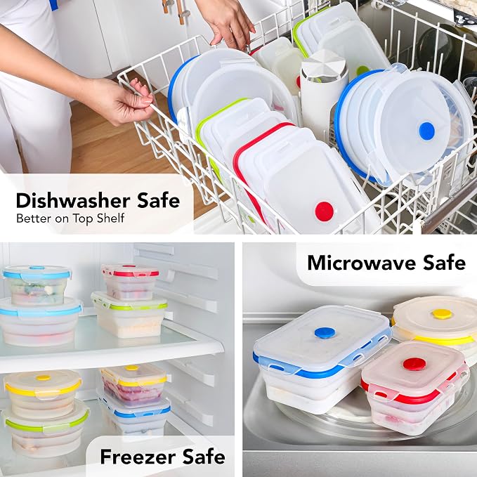 Collapsible Food Storage Containers, 4 Piece, 12 oz | Silicone, Airtight Lids, Space-Saving, Reusable Meal Prep, Microwave, Freezer & Dishwasher Safe - Image 6