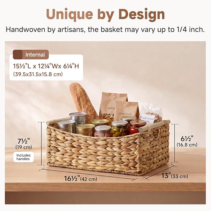 StorageWorks Extra Large Wicker Baskets with Handles, Hyacinth Basket,1Pack | Baskets for Organizing, Water Hyacinth Storage Basket, Wicker Storage Baskets for Shelves, Woven Baskets, 16½" x 13" x 7½" - Image 2