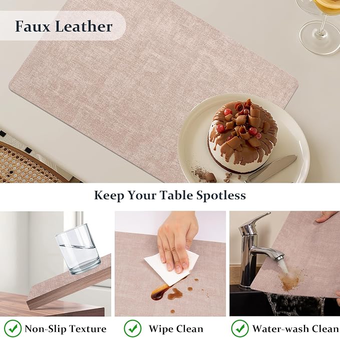FROMHEART Faux Leather PU Placemats Set of 6 (Pink,11.8" x 17") | Waterproof,Heat/Oil Stain-Resistant Table Mat–Reversible,Non-Slip,Easy to Clean Place Mats for Kitchen,Dining,Indoor/Outdoor - Image 4