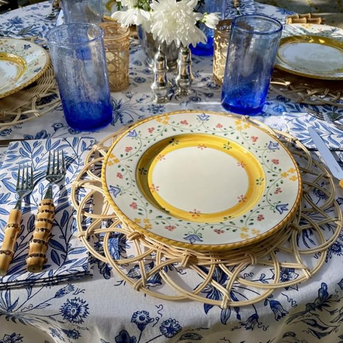 100% Blue Cotton Dinner Napkins, Set of 6, Hand Printed English Gardens Design, Fair Trade, Washable Cloth Napkins for Parties & Cocktails 20x20 in - Image 5