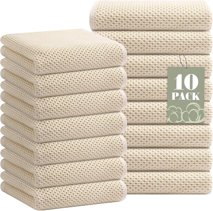 Homaxy 100% Cotton Waffle Weave Kitchen Towels, 15-Pack, Beige | Ultra Soft Absorbent Dish Towels, Quick Drying Cleaning Towels, 13 x 28 Inches by Homaxy