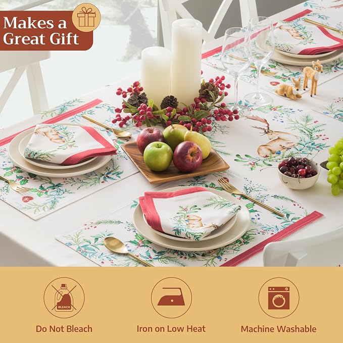 Maison d' Hermine Cloth Napkins Set of 4 Reusable 100% Cotton (20" x 20") | Everyday Square Napkins Cloth Washable Dinner Wedding Restaurant Hotel Kitchen Thanksgiving Christmas - Holly Time - Image 5