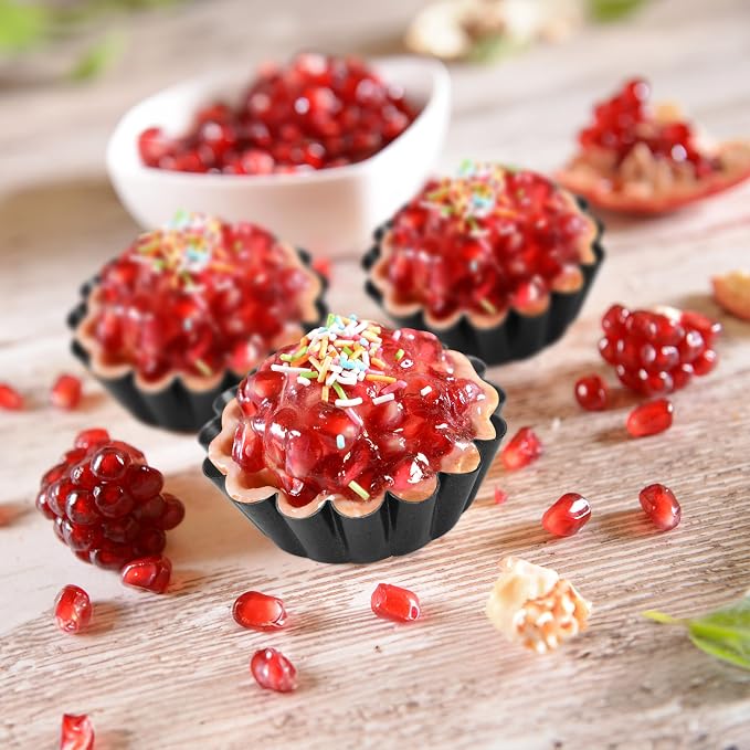 20 Pack Mini Tart Tins 6.5 cm Mini Quiche Dishes Egg Tart Mold Carbon Steel Quiche Tins Non Stick Round Muffin Mould for Baking (Black) - Image 5
