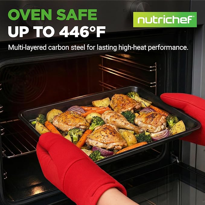 NutriChef Stackable Non-Stick Baking Pan Set – Carbon Steel Bakeware Set w/ Cookie Sheet, Muffin & Loaf Pan, Double Coated for Easy Release, Oven & Dishwasher Safe, Resists Warping, – Easy to Clean - Image 2