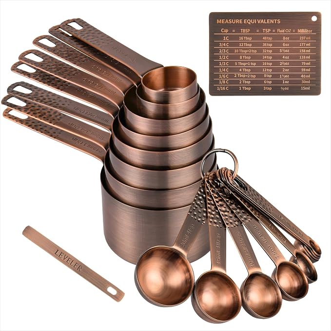 Copper Measuring Cups and Spoons Set, Stainless Steel Measuring Cups and Spoons Set for Baking and Kitchen, Measuring Cups Set with 3/4 Cup Measuring Cup by Kalsreui