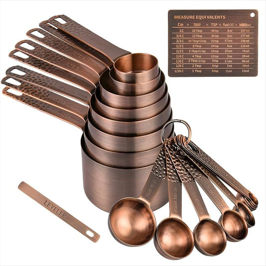 Copper Measuring Cups and Spoons Set, Stainless Steel Measuring Cups and Spoons Set for Baking and Kitchen, Measuring Cups Set with 3/4 Cup Measuring Cup by Kalsreui