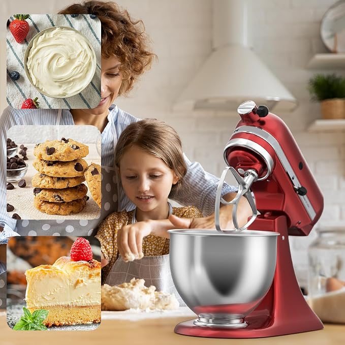 Stainless Steel Stand Mixer Attachments 3-Piece for KitchenAid 4.5-5 Qt Tilt Head Stand Mixer. Includes 6 Wire Whisk, Flat Beater, Dough Hook for KitchenAid 4.5-5 Qt Mixer Bowl - Image 7
