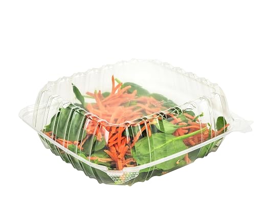 8x8x3 Clear Hinged Lid Plastic Container, (CASE of 100), OPS (Oriented Polystyrene) Square Cold Clamshell Container + Skewers by SAFEPRO