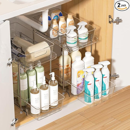 Vtopmart 2 Pack Larger Higher Pull Out Bathroom Under Sink Organizer (M-Higher) by Vtopmart