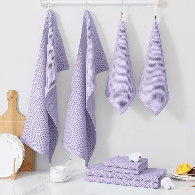 Homaxy 8 Pack 100% Cotton Kitchen Towels and Dishcloths Set, Lavender | 12 x 12 Inches and 13 x 28 Inches Kitchen Towels Set, Ultra Soft Absorbent Dish Cloths for Washing Dishes - Image 7