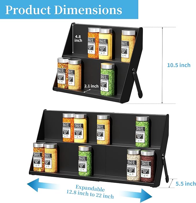 BOIVSHI Spice Rack for Drawer, 2-in-1 Seasoning Organizer for Countertop | 2 Tier Spice Drawer Organizer Insert, Save Countertop Space for Kitchen, Cabinet (Metal, Spice Jars Not Included) - Image 6
