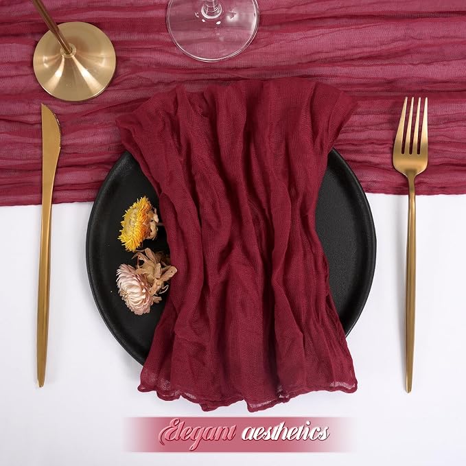 fani 100 Pack Gauze Cheesecloth Napkins, 20 x 20 in, Burgundy | Wrinkled Table Napkins, Soft Cotton, Rustic Decorative, Weddings, Party, Dinner Table, Everyday Use - Image 4