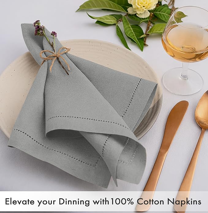 Ruvanti Cloth Napkins Set of 12, 100% Cotton High GSM 18x18 Inches, Hem Stitched Corners, Soft, Washable, Highly Durable & Absorbent, Perfect for Parties, Christmas, Thanksgiving Dinners – Wild Dove - Image 2