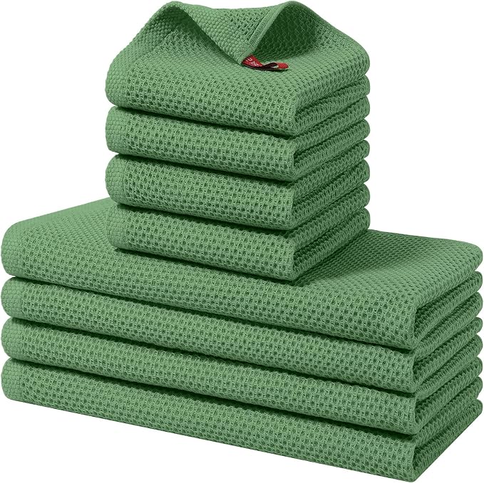 Homaxy 8 Pack 100% Cotton Kitchen Towels and Dishcloths Set, Grass Green | 12 x 12 Inches and 13 x 28 Inches Kitchen Towels Set, Ultra Soft Absorbent Dish Cloths for Washing Dishes by Homaxy