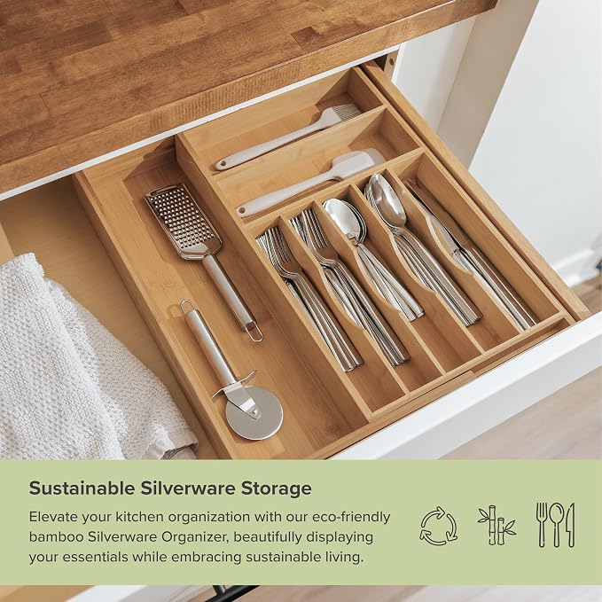 Silverware & Utensil Drawer Organizer, 10.5-19 in, Bamboo | Cutlery, flatware, food-safe contract grade, kitchen drawer fit - Image 5