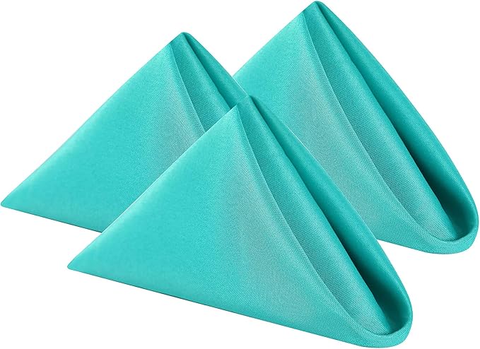 Cloth Napkins 17x17 inch Washable Polyester Dinner Napkins Soft Table Napkins for Wedding Party Dining Banquet(Turquoise,12PCS) by Cupuamon