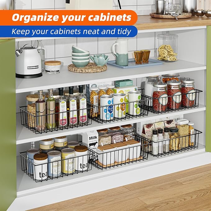 Simple Trending 12 Pack Extra Large Wire Storage Baskets, Black | Pantry Organization for Cabinets, Metal Basket Kitchen, Garage - Image 4