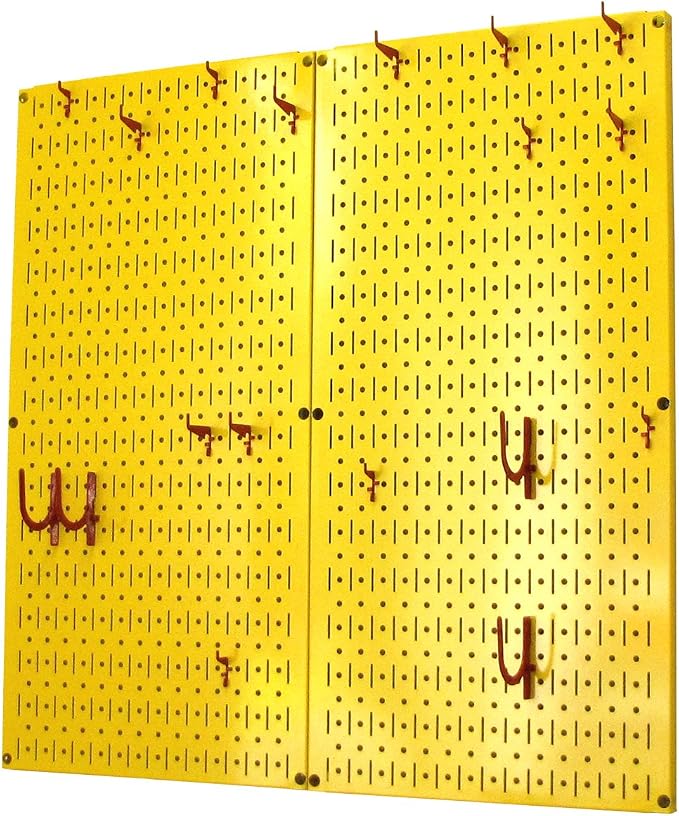 Wall Control Kitchen Pegboard Organizer Pots and Pans Storage Rack Organization Kit with Yellow Pegboard and Red Accessories - Image 2