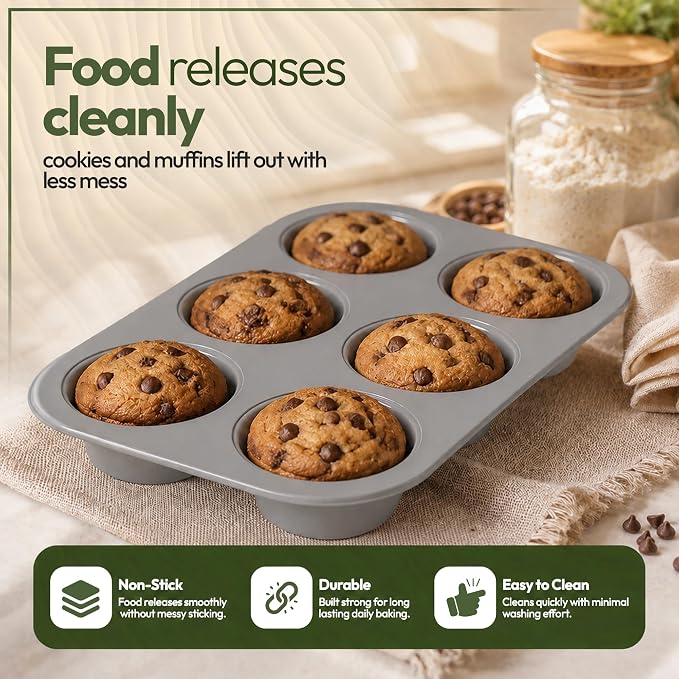 Non-Toxic 11-Piece All-in-One Nesting Bakeware Set - Space-Saving Stackable Nonstick Carbon Steel Baking Pans Set, PFOA-Free, Cookie Sheet, Roasting Pan, Square, 2 Muffin & 2 Cake Pans - Image 3