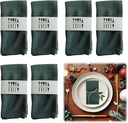 Christmas Cloth Napkins, Cotton Linen Napkins, Set of 6 Reusable Napkins, Green, 40x40cm, Cloth Napkins for Dinner Parties, Christmas, Wedding, Birthday, Party by Yuragim