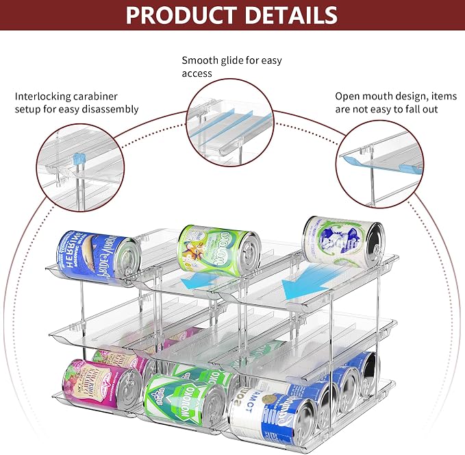 Can Organizer for Pantry, 4 Tier Stackable Rolling Can Storage Rack | Automatic Rolling, Modular Combination, Clear, Holds 48 Cans, Fits Cabinets, Pantry & Fridge, Easy Access, Space Saving - Image 2