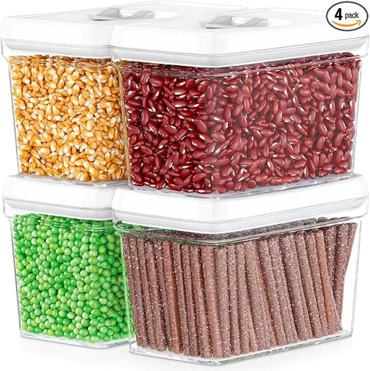 DWËLLZA KITCHEN Airtight Food Storage Containers with White Lids 2L - 4 Pc Clear Plastic Pantry Snacks Kitchen Container, Baking Supplies, 4LB Sugar & Flour Canister BPA-Free by DW%C3%8BLLZAKITCHEN