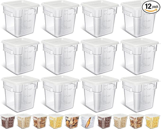 Yungyan 12 Pcs 4 Qt Commercial Food Storage Containers with Lids Restaurant Square Airtight Food Storage Containers Clear Cereal Container for Kitchen Freezer Dishwasher Pantry (White Lid) by Yungyan