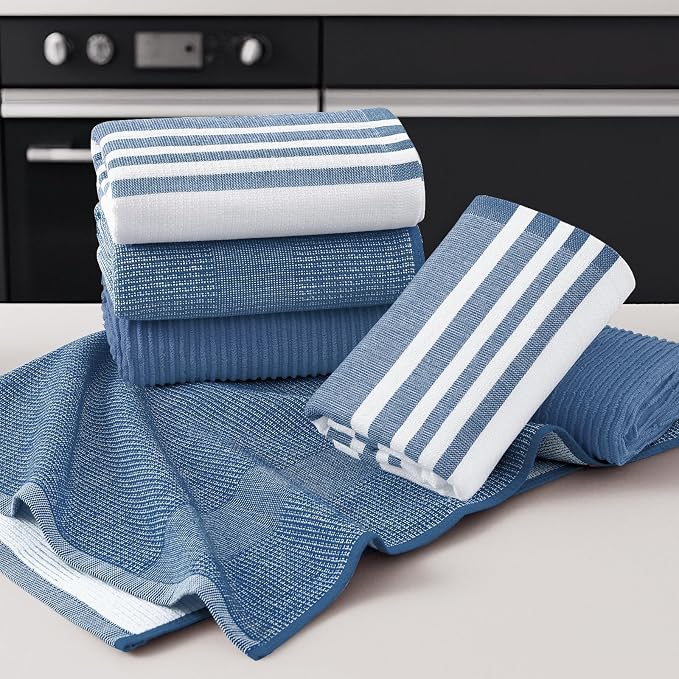 Homaxy Cotton 380 GSM Premium Kitchen Towels, 18"x 28", 6 Pack, Navy Blue | Soft and Absorbent Terry Dish Towels, Multipurpose Tea Towel Set with Hanging Loop, 3 Styles Kitchen Hand Towels - Image 5