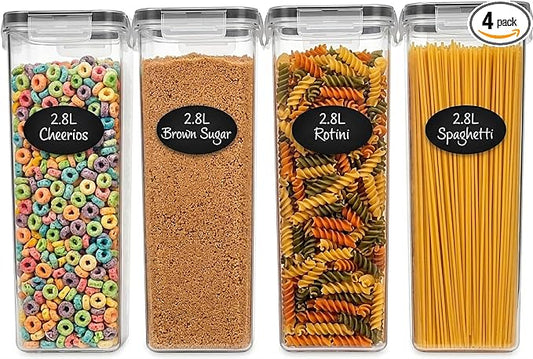 Airtight Food Storage Containers with Lids Set of 4-95 fl. oz Pasta storage Containers, BPA Free Plastic Spaghetti container - Air Tight Canisters for Kitchen Pantry Organization by DW%C3%8BLLZAKITCHEN