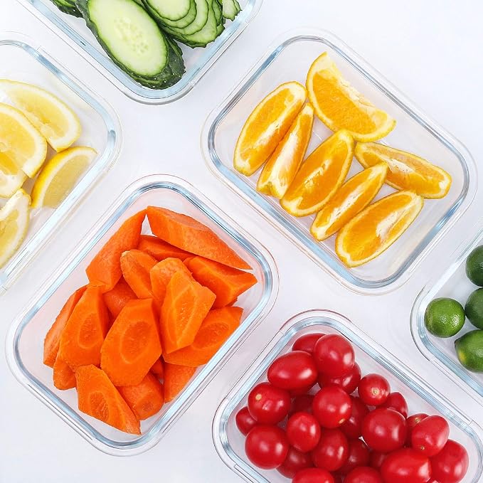 M MCIRCO 10 Pack,22 oz Glass Food Storage Containers with lids, Gray | Glass Meal Prep Containers,Airtight Lunch Containers with Lids, Microwave, Oven, Freezer and Dishwasher Friendly, BPA Free - Image 2