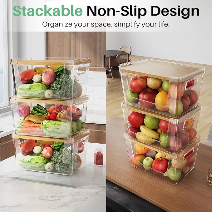 3 Set Pantry Organizer and Stackable Storage Kitchen,Sturdy and Durable Storage Basket for Potato, Onion, Garlic, Fruit, Vegetable, Produce, Clear Plastic Storage with Lid&Handle - Image 6