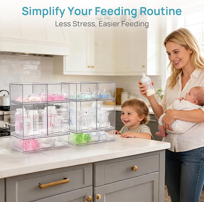 Vtopmart 10 Pack Baby Bottle Organizer Set, Stackable Storage Drawers Ideal for Kichen Countertop, Vanity, Bathroom, Cabinet, Pantry Organization - Image 4