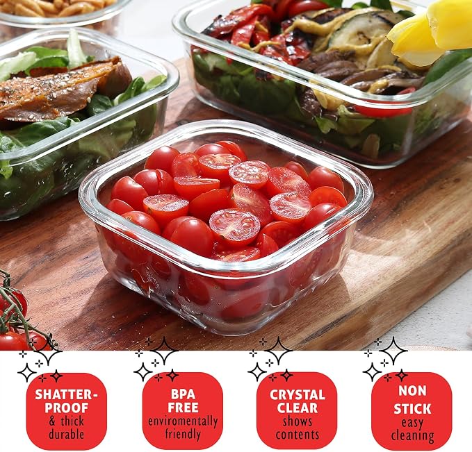 EATEX 32pc Glass Storage Containers with Lids, 16 Glass Food Storage Containers with 16 Airtight Lids for Pantry & Kitchen, Meal Prep Containers for Lunch, Oven Freezer Microwave & Dishwasher Safe - Image 7