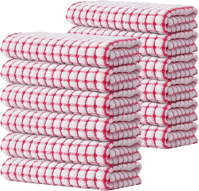Kitinjoy Cotton 12 Pack Terry Kitchen Towels, Red | 16 x 25 Inches Super Soft and Absorbent Dish Towels, Quick Drying hand towels for kitchen Drying by Kitinjoy