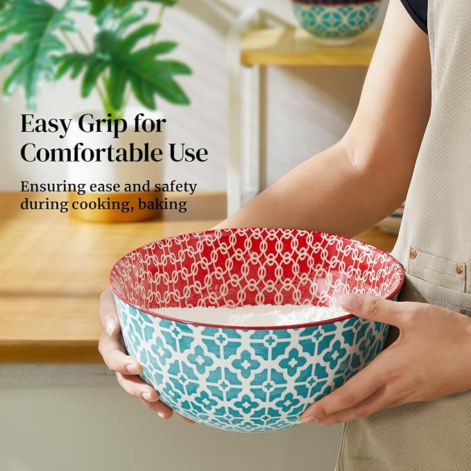 DOWAN Mixing Bowls, Ceramic Mixing Bowls for Kitchen, Colorful Vibrant Nesting Bowls for Cooking, Baking, Prepping, Serving, Salad, Housewarming Gift, Microwave Dishwasher Safe, 3.7/2/1 Qt, Set of 3 - Image 6