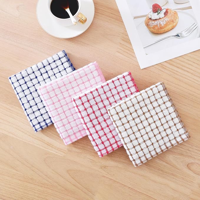 Kitinjoy Cotton 12 Pack Terry Kitchen Dish Cloths, Mix Colour | 12 x 12 Inches Super Soft and Absorbent Dish Rags, Quick Drying Dish towels for Washing Dishes - Image 2