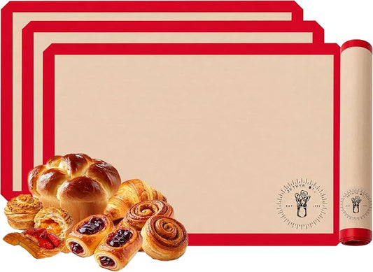 Silicone Baking Mats - 3/4 Size Baking Sheet Liners, Pack of 3, Red | Oven Safe, Non-Stick Silicone Baking Sheet Liner, Perfect For Baking Macarons Cookies, Pastries & Cakes, 13.5 x 19.5 inches by ZETHYRSTREET