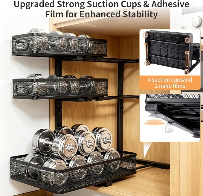 3 Tier Mesh Pull Out Organizer Black 2 Pack Sliding Rack | 2 pack mesh organizers for multi cabinet storage of cleaning tools and household essentials in kitchen and bathroom spaces - Image 6
