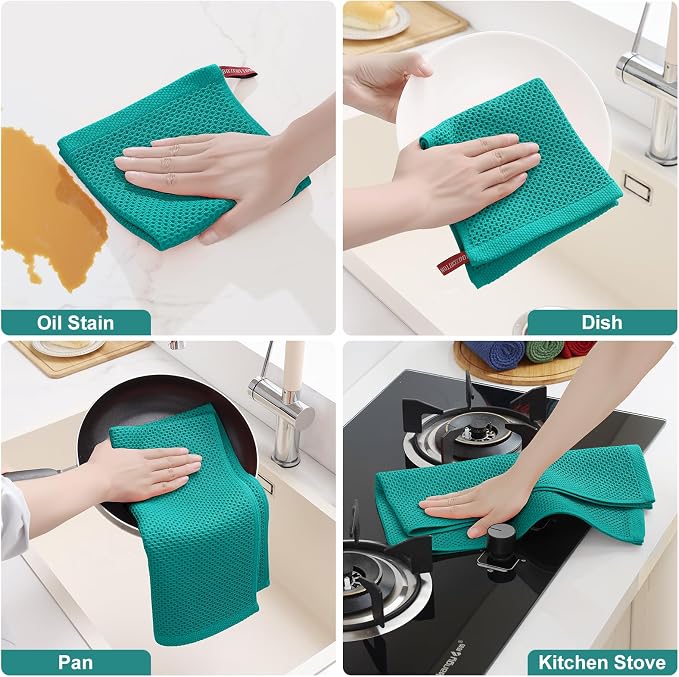 Homaxy 16 Pack 100% Cotton Kitchen Towels and Dishcloths Set, Teal | 12 x 12 Inches and 13 x 28 Inches Kitchen Towels Set, Ultra Soft Absorbent Dish Cloths for Washing Dishes - Image 5