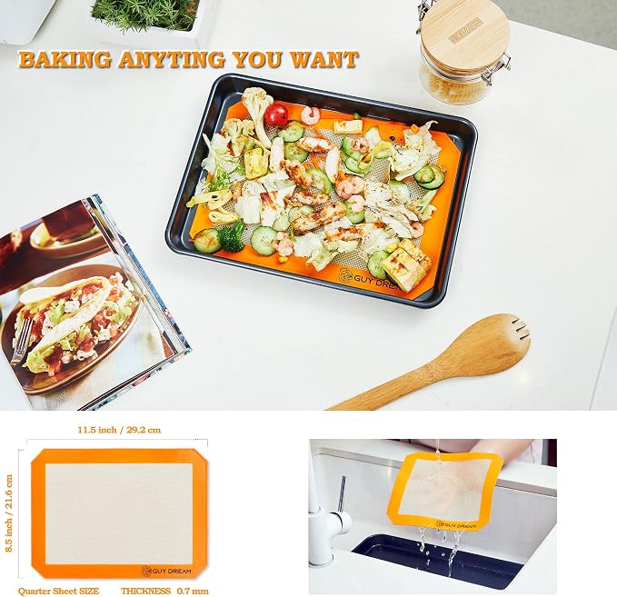 GUY DREAM All-in-One Silicone Baking Mat Set - Kneading Mat, Cookie & Macaron Half Sheet, 1/4 Sheet Mat, Square & Round Cake Mats, Artisan Bread Sling- Ideal Gift for Baking - Image 5