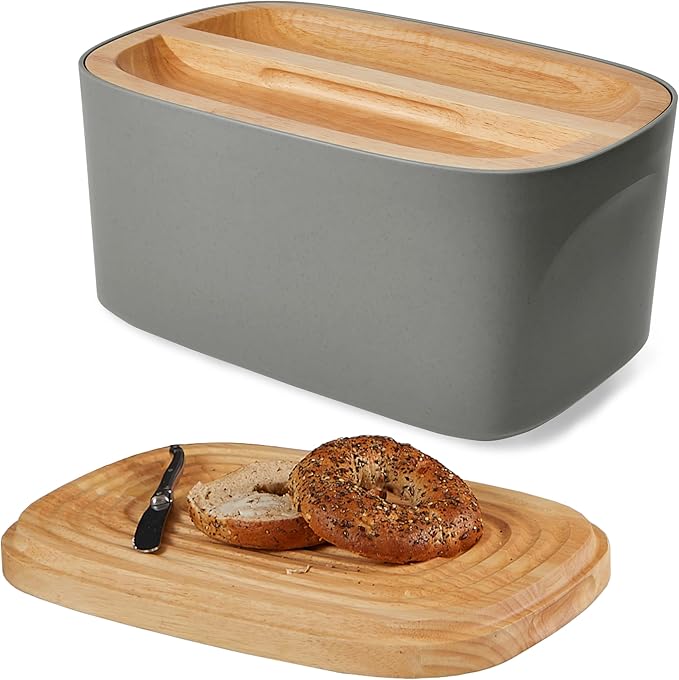 Sonder LA Union Bread Box with Wood Lid (Charcoal) Large 14.25x9.25x7 in | Bamboo Fiber & Recycled Plastic Body with Reversible Bread Board Lid, Kitchen Countertop Use, Larger Than It Appears, 4 lbs by Unknown