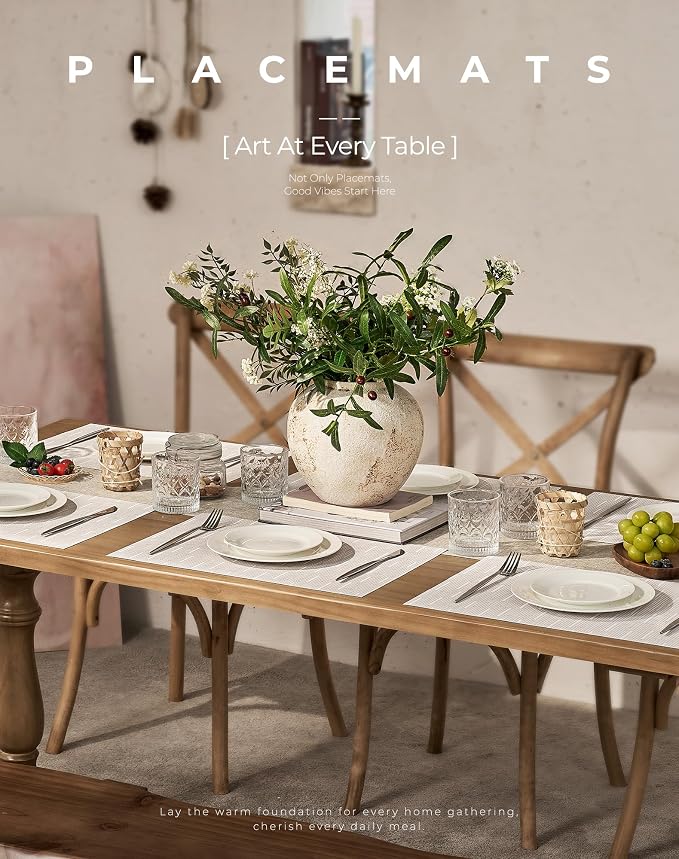 Leetaltree Pale Beige Placemats Set of 4 - Heat Resistant Non-Slip Place mats for Dining Table, Washable Durable PVC Vinyl Woven Table Mats（Pale Beige, 4） - Image 2