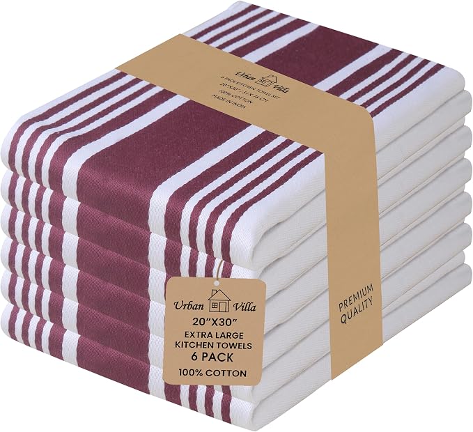 Urban Villa Kitchen Towels Cotton Dish Towels 20”x30” (Set of 6) Wine Wht by CottonTrends