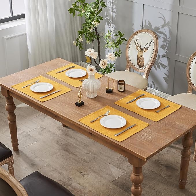BALCONY & FALCON Rectangle Table Cloth Waterproof Golden 13.8"x 17.7" 4pcs | Placemats Set of 4 Faux Linen Cloth Place Mats Washable Wrinkle Resistant Table Placemats for Dining Kitchen Indoor & Outdoor - Image 7