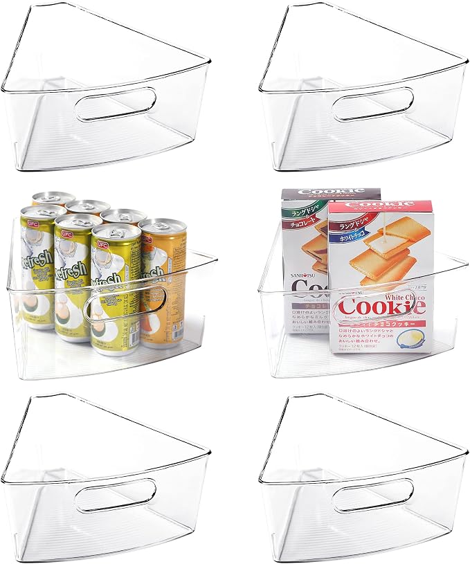 Leeden Lazy Susan Organizer for 26" Diameter Corner Lazy Susan, Plastic Kitchen Cabinet Storage Bins with Handle, 6 Packs, 1/8 Wedge - Food Safe, BPA Free by LEEDEN