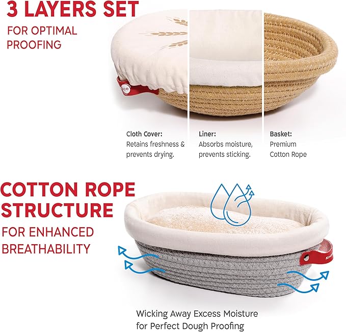 KneadAce Sourdough Starter Kit – 24oz Starter Jar, 2 Cotton Rope Banneton Proofing Baskets, Magnetic Bread Lame for Scoring – Gift for Bakers & Complete Sourdough Bread Baking Set - Image 2